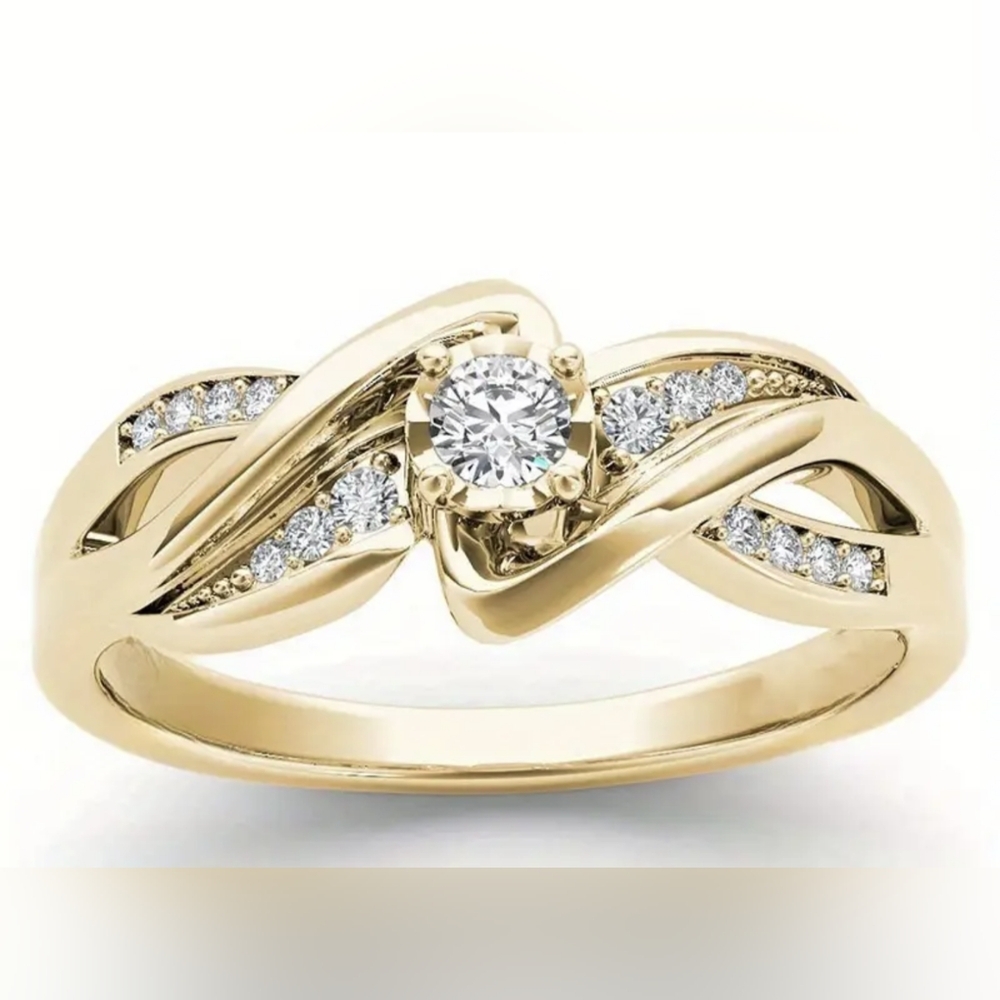 Elegant Gold Colored Cubic Zirconia Ring, Size 7, T2B4B
